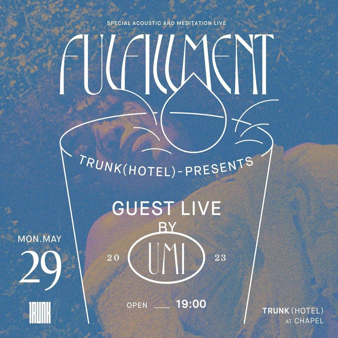 TRUNK(HOTEL)のインスタグラム：「●EVENT INFO  TRUNK(HOTEL) presents “FULFILLMENT” guest live by UMI.  @whoisumi  @trunkhotel   Date : 29. MAY. 2023 Doors open : 19:00 Location : TRUNK(HOTEL) - CHAPEL Admission : Entrance free  *First come first served  #trunk #trunkhotel #trunkkitchen #socializing #hotel #tokyo #jingumae #harajuku #music #live #chapel #meditation #umi」