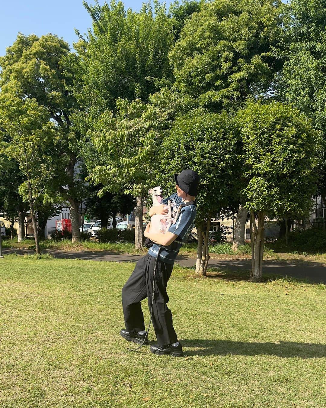 タイキさんのインスタグラム写真 - (タイキInstagram)「この2日間は夏でしたね🌞　  軽やかな素材で作られた @cosstores_jp のカプセルサマーコレクションに @lindafarrow × @cosstores とのコラボレーションコレクションのサングラス😎✨　  @bell_0223 の散歩中に太陽の下でリラックスです☺️  #COSJapan #COSxLINDAFARROW #TaikiNoah」5月18日 23時30分 - taiki_jp