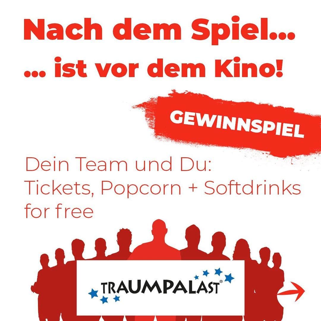 VfBシュトゥットガルトのインスタグラム：「#GEWINNSPIEL - Nach dem Spiel ist vor dem Kino… Gewinnt zusammen mit unserem Businesspartner @traumpalast einen gemeinsamen Kino-Abend für euer Team inkl. Popcorn und Getränke 🍿🥤 ➡️ So könnt ihr gewinnen: 👍 Folgt @traumpalast und gebt diesem Post ein Like! 😘 Markiert eure liebsten Kinobegleitungen in den Kommentaren! _ Das Gewinnspiel endet am 21.05.2023 um 23:59 Uhr und steht in keinem Zusammenhang mit Meta und wird auch nicht durch Facebook oder Instagram unterstützt. Hier geht es zu den ganzen Teilnahmebedingungen: www.traumpalast.de/teilnahmebedingungen  ➡️ Veranstalter des Gewinnspiels ist die Lochmann Filmtheaterbetrieb GmbH. Die Teilnahme erfolgt ausschließlich durch die in dem Gewinnspiel-Posting beschriebene Mechanik. Der Gewinner wird unter allen Kommentaren per Zufallsprinzip vom Traumpalast-Team ermittelt und per Kommentar-Funktion oder Direct Message informiert. Der Rechtsweg ist ausgeschlossen. #traumpalast #wirsindkino #VfB #bundesliga #vfbstuttgart #vfbstuttgart1893 #auscannstatt #furchtlosundtreu #VfBInsta」