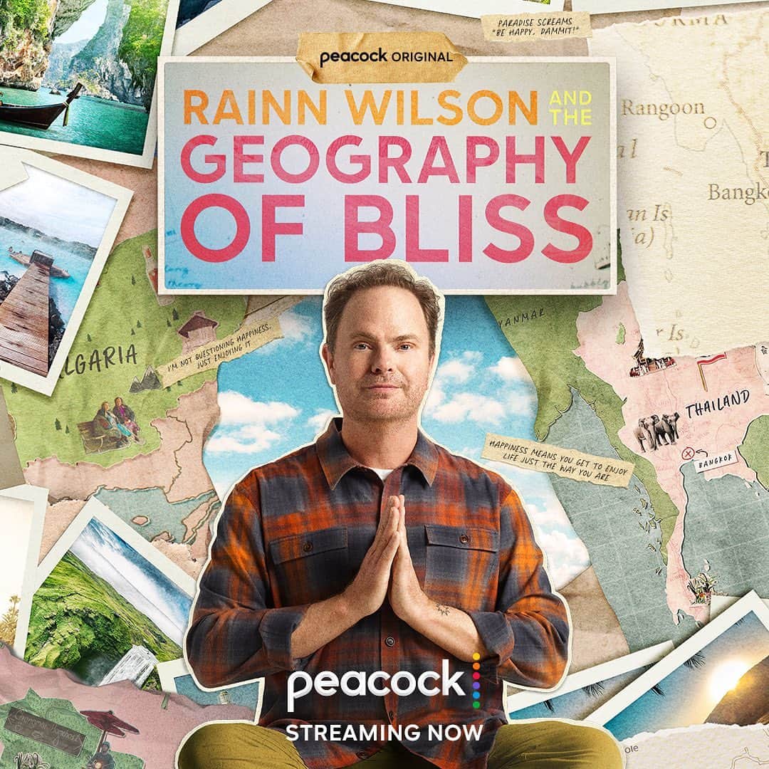 レイン・ウィルソンのインスタグラム：「Anyone looking for happiness? Join me on an outrageous adventure! Drops today on @Peacock. I go to Iceland, Ghana, Bulgaria, Thailand, and, finally, Los Angeles - looking for bliss, meaning, connection, and JOY! And do you know what? I find it! #GeographyOfBliss」