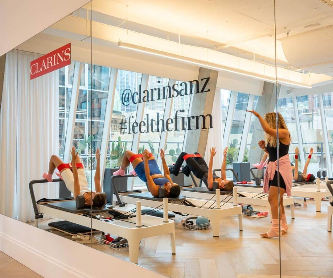 Clarins Australiaのインスタグラム：「#ThrowbackThursday to our #FeelTheFirm Extra-Firming x Pilates event with @bodylove.pilates!⁣ ⁣ How do you prefer to start the morning - a relaxing skincare routine or an invigorating workout?⁣ ⁣ #Clarins #Skincare #Selfcare」