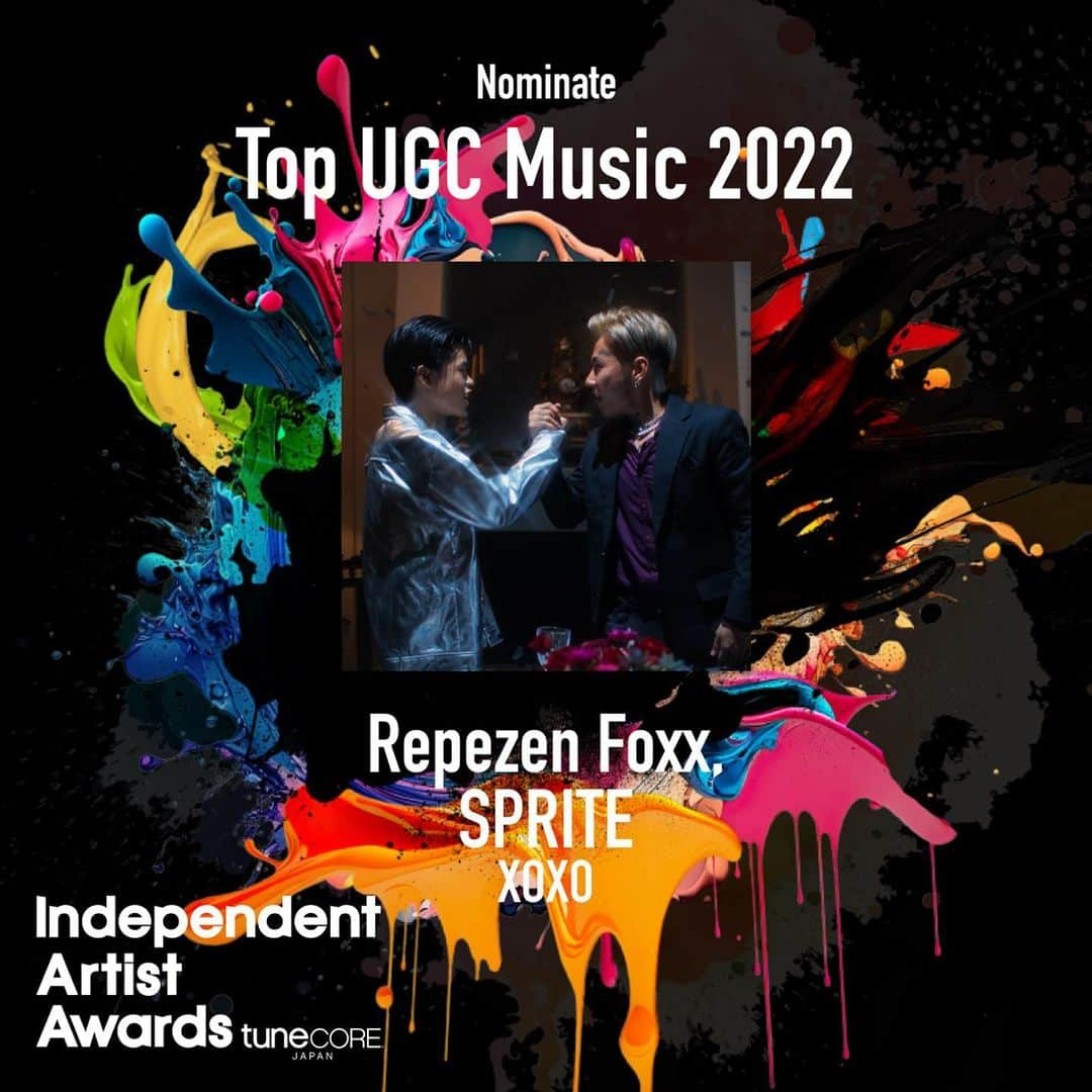 チバニャンのインスタグラム：「Independent Artist Awards by TuneCore Japan  【Top UGC Music 2022 】 TikTok/IG/FB/YouTube等で最も視聴された楽曲として  《XOXO - Repezen Foxx, SPRITE》  【Japan to Global 2022】 海外で最も聞かれた国内アーティスト（全音楽配信ストア合計）として  《Luxiem - Hope in the dark》  が受賞しました！🏆」