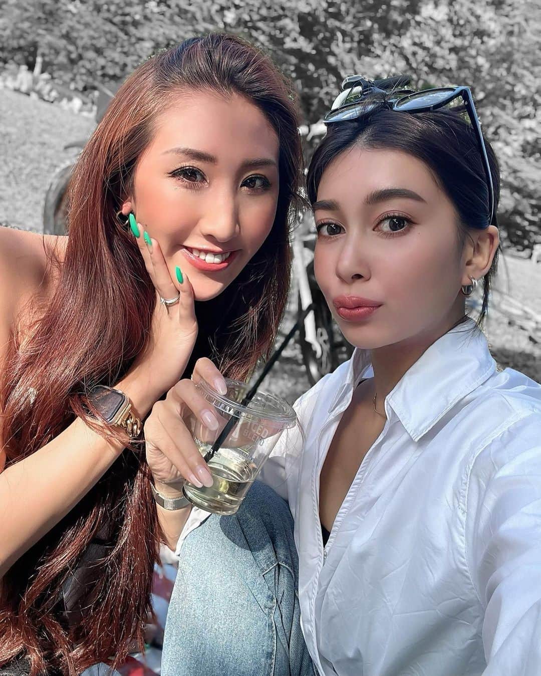 UESUGIRINAのインスタグラム：「Picnic🥪‪‪🍴  GWみんなでピクニックできて Happyだった1日😚💛  そして髪型横から見ると弥生時代で草    #yoyogipark #picnic」