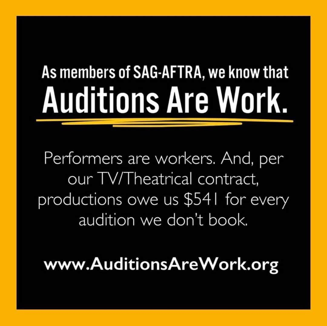 タヴィ・ゲヴィンソンのインスタグラム：「Performers, did you know you’re supposed to be paid half the scale day rate for auditions? It’s in the @sagaftra contract!  I’ve spent the last months working with other union members to create AuditionsAreWork.org, a contract education resource and call to action. Our new contract vote is coming up, the WGA is on strike, there’s seldom been a better time for performers to talk about the reality of our work and protect what we are owed.  Go to AuditionsAreWork.org to learn more ☀️ come to our Zoom town hall next week 👩🏼‍💻 @auditionsarework 💛」