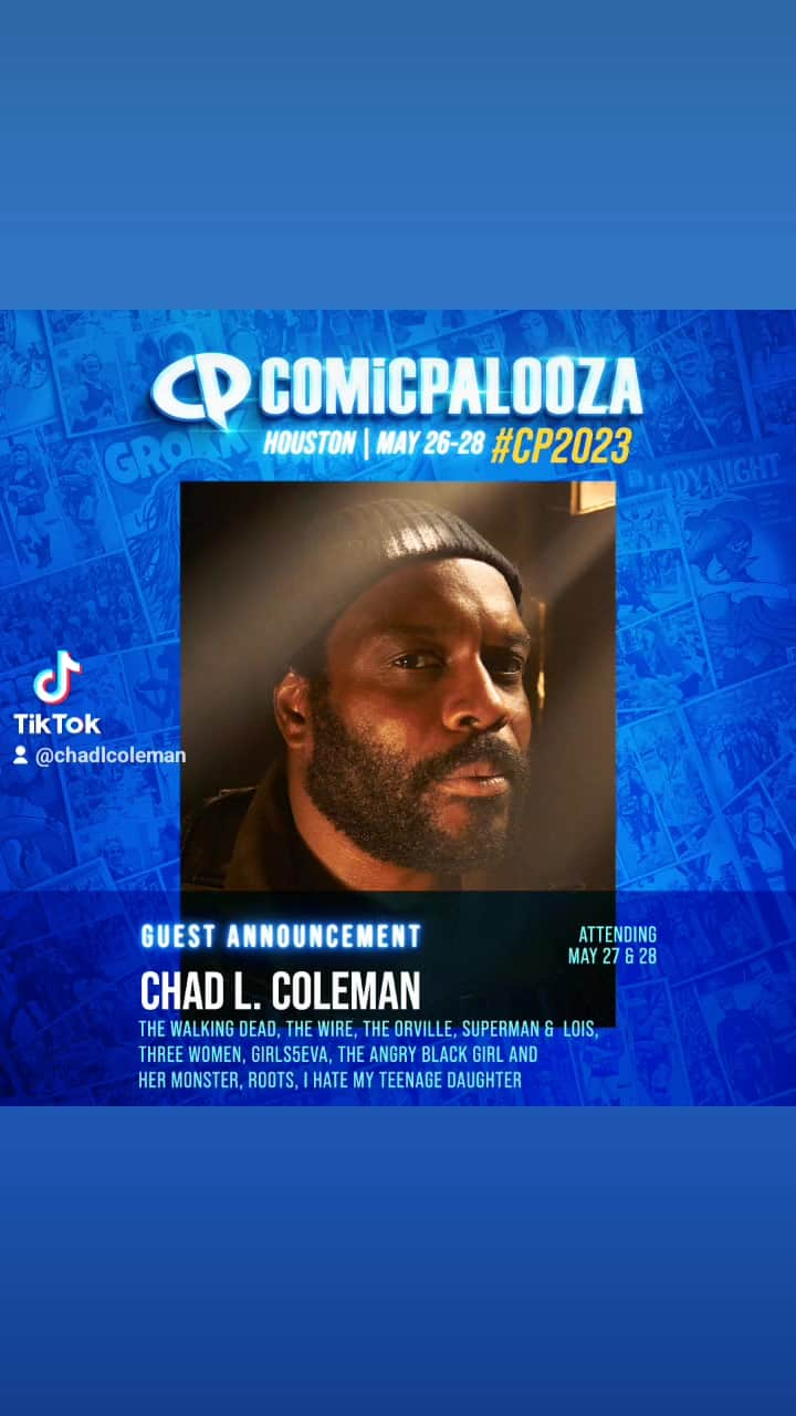 チャド・コールマンのインスタグラム：「@houstoncomicpalooza #May 27th-28th #supermanandlois #BrunoMannheim #TheOrville #Klyden #Left4Dead2 #Coach #TheExpanse #FredJohnson #AlwaysSunny #Z #AllAnerican #CoreyJames @supermanandloisfan @cw_fan @theorville_adventure @expansefans @italwayssunny #COME OUT! Be the first to get a Bruno Mannheim autographed photo & selfie #SEEYASOON」