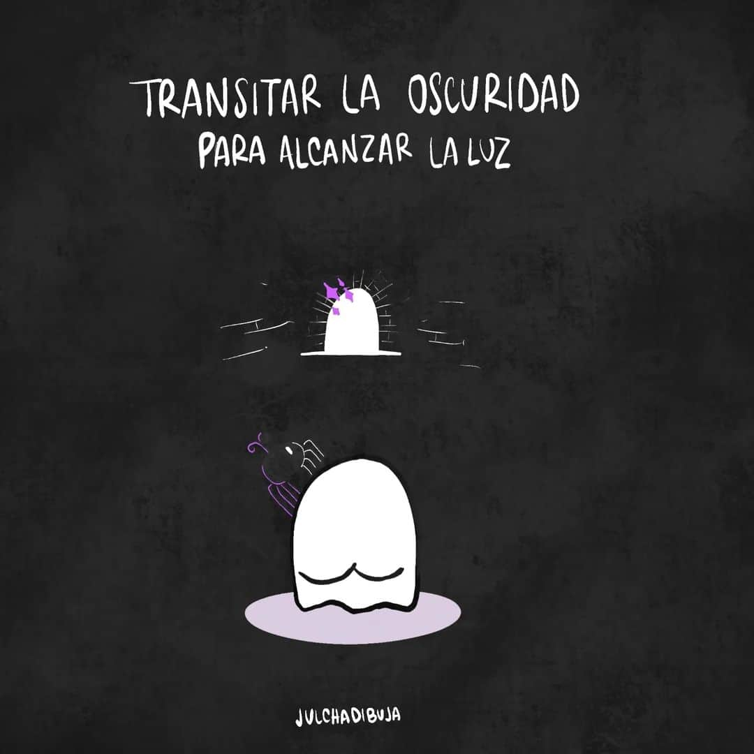 ヒフ・イラストレーションズのインスタグラム：「Una inspirada en datita que estuvo mandando ayer @ladalia por su canal ✨️. Y que me parecio super pertinente pues estamos en esa wey, y siempre viene bien el recordatorio.  De paso pueden ver el culito de Gosty. Gosty, gostie, gosti? Como le quieran decir, irá formando su identidad en estas viñetas.  Que tengan un hermosito día bbis. . . . . #draw #ghost #illustration #digitalart」