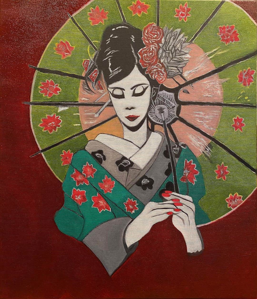 火口秀幸のインスタグラム：「#HideboH画伯　🖼️  これ、まだ 名付けておらず  何が、良いだろーかね 🤔  #絵画 #油絵」