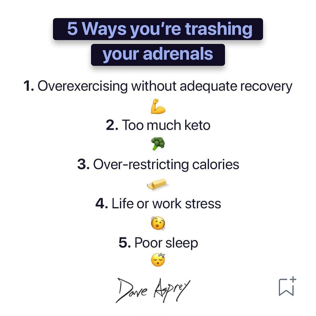 デイヴ・アスプリーのインスタグラム：「Your adrenal glands sit above your kidneys and make hormones that regulate your metabolism, blood pressure, and stress response. They produce the stress hormones cortisol and adrenaline.   When you put your body under chronic stress, whether from overexercising, work-related stress, or excessive dieting, your adrenals can get burnt out from constantly producing cortisol.   The result is adrenal fatigue. Your natural cortisol rhythm becomes irregular, leaving you feeling exhausted 24/7.   #Biohacking #Biohacker #Biohacked #Daveasprey #Adrenals」