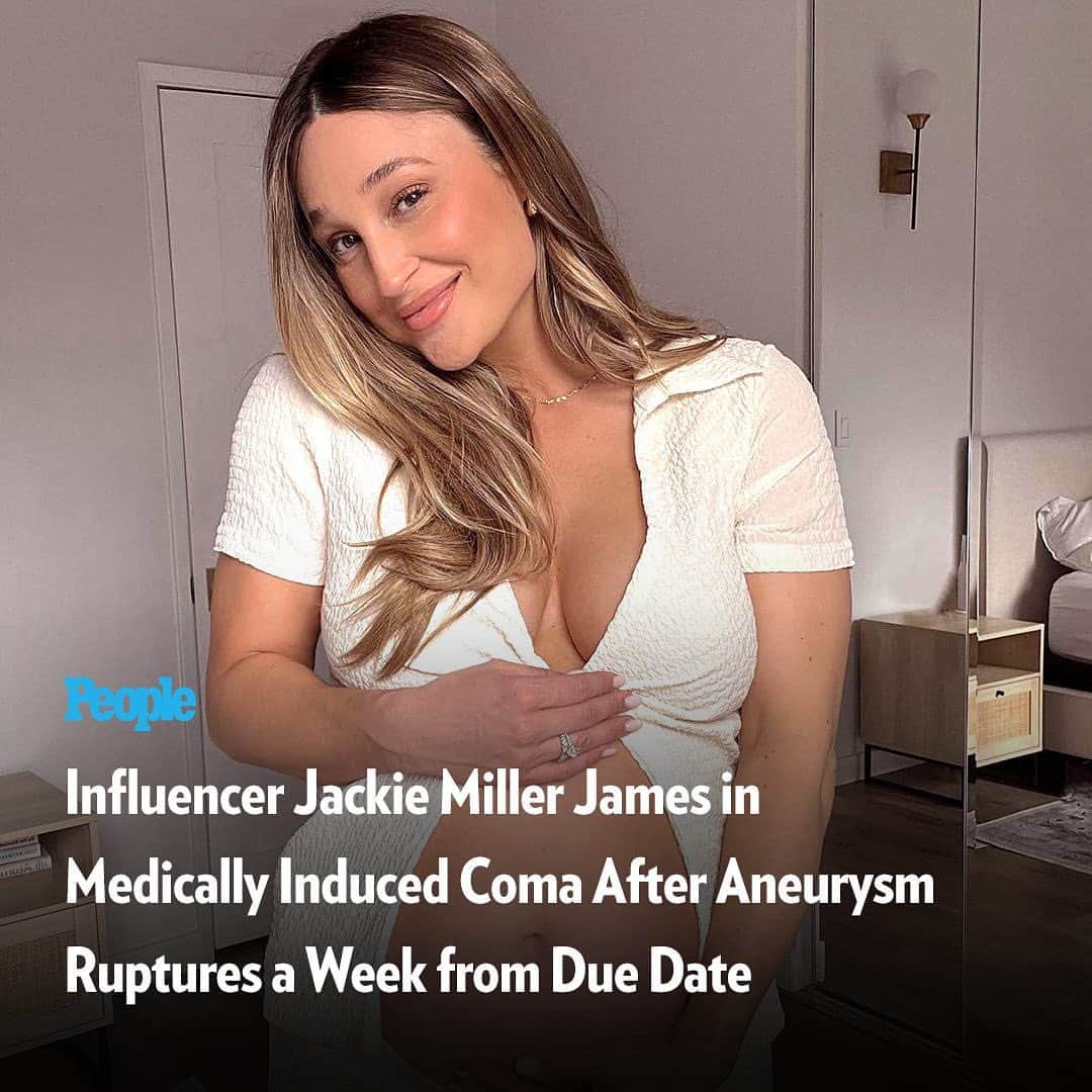 People Magazineさんのインスタグラム写真 - (People MagazineInstagram)「Lifestyle and beauty influencer Jackie Miller James is in a medically induced coma after she suffered a ruptured aneurysm — just one week before she was due to give birth to a baby girl.  The California-based influencer collapsed at home and was found by her husband Austin, according to a GoFundMe page established by her sisters Nicole and Nicelle.   James was rushed to the emergency room, where doctors performed an emergency C-section to deliver her daughter — and performed brain surgery at the same time for the “severe brain bleeding and injury” caused by the ruptured aneurysm. Read the full story at the link in our bio. | 📷: Jackie Miller James /Instagram」6月3日 4時31分 - people