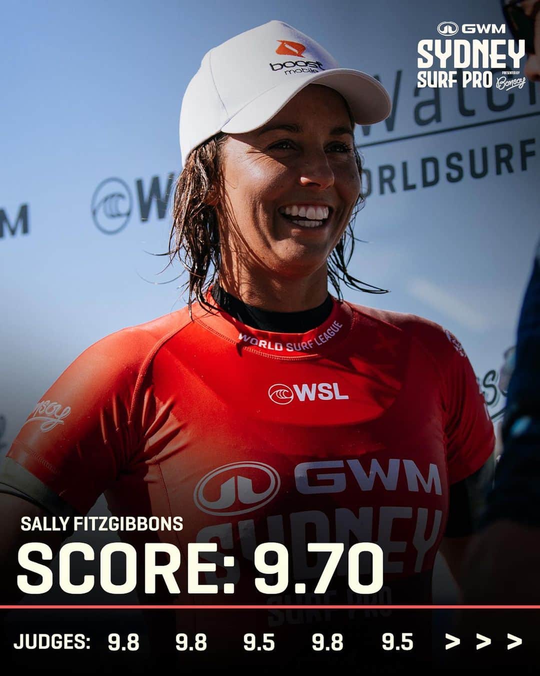 世界プロサーフィン連盟（WSL）のインスタグラム：「@sally_fitz is on fire 🤯 Watch the @gwmaustralia #SydneySurfPro live on worldsurfleague.com.  @originalbonsoy @destination_nsw」