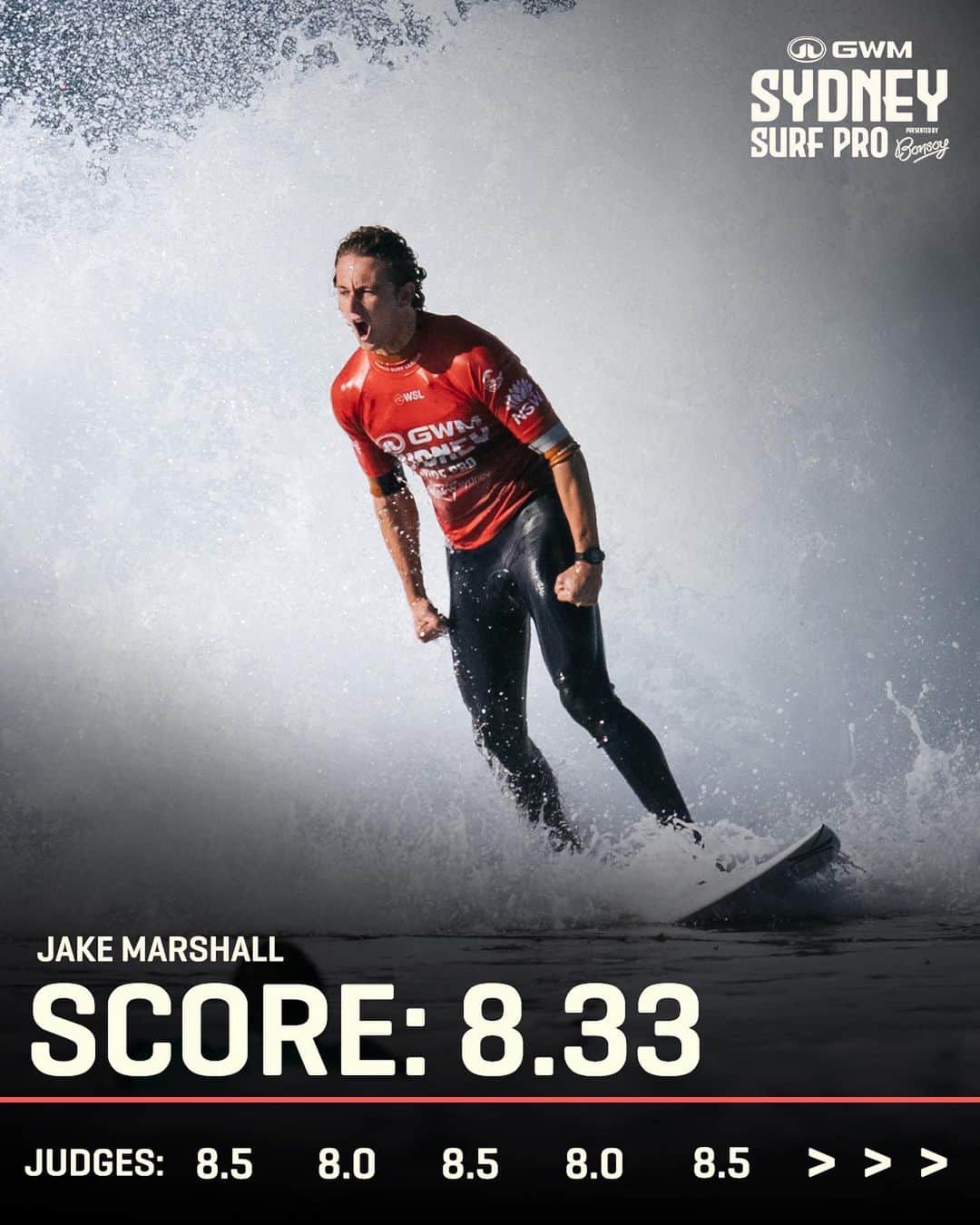 世界プロサーフィン連盟（WSL）のインスタグラム：「Chasing down a spot back on the Championship Tour, @jakemarshall1 is off to a strong start here at the @gwmaustralia #SydneySurfPro with an 8.33 and a heat win.  Watch live on worldsurfleague.com.  @originalbonsoy @destination_nsw」