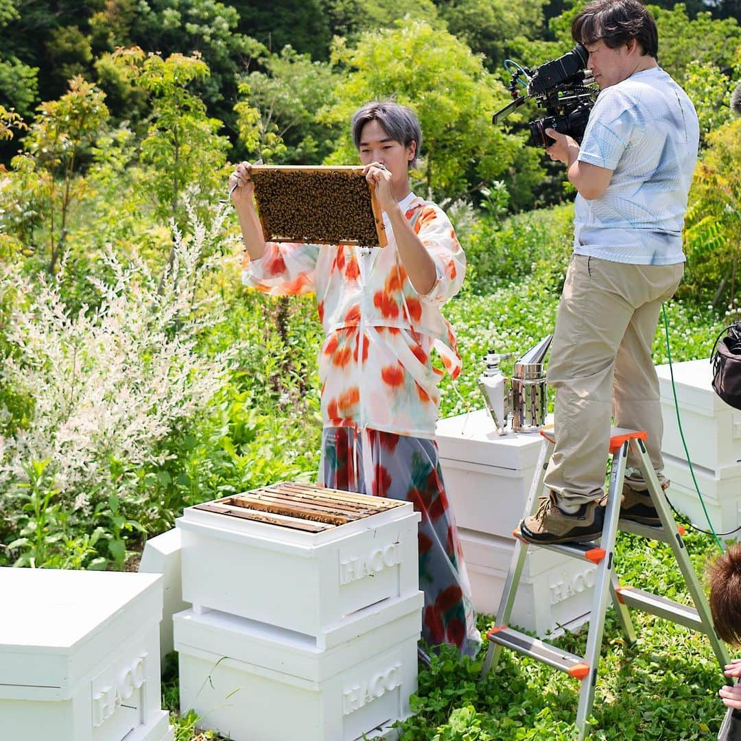 HACCI officialのインスタグラム：「HACCI BEE FARMのオープンを準備中からオープンまで、テレビ番組に密着取材して頂いています✨  HACCIの原点－ミツバチの存在、女性活躍にかける想い、ファミリーに受け継がれていく意志は、未来のためのSDGsに繋がっています。  HACCI代表 @hacci1912 と、HACCI BeeKeeper の @d_means_nothing がその意志を持って過ごす毎日をご覧いただける番組、ぜひご覧いただきたいです💛  放送をお楽しみにお待ちください✨  #HACCI #養蜂場 #養蜂 #ミツバチ #はちみつ #ハチミツ #蜂蜜 #はちみつコスメ #HACCIBEEFARM #神宮神田 #伊勢神宮 #bee #beekeeping #beefarm #honeybee #honeybees #honeycosmetics #sdgs」