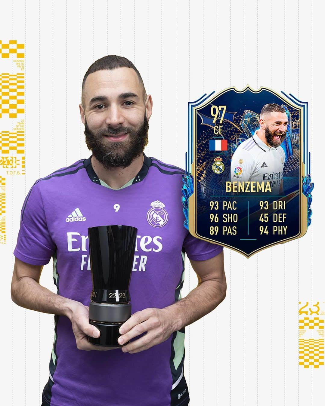 レアル・マドリードさんのインスタグラム写真 - (レアル・マドリードInstagram)「⚪🔝 Our Team of the Season players: ✔️ Nuestros jugadores en el Equipo de la Temporada: 🇫🇷 @KarimBenzema 🇭🇷 @LukaModric10 🇧🇷 @ViniJr 🇧🇷 @EderMilitao 🇺🇾 @FedeValverde @EASPORTSFIFA | #FIFA23 #FUT | #TOTS」5月20日 3時29分 - realmadrid