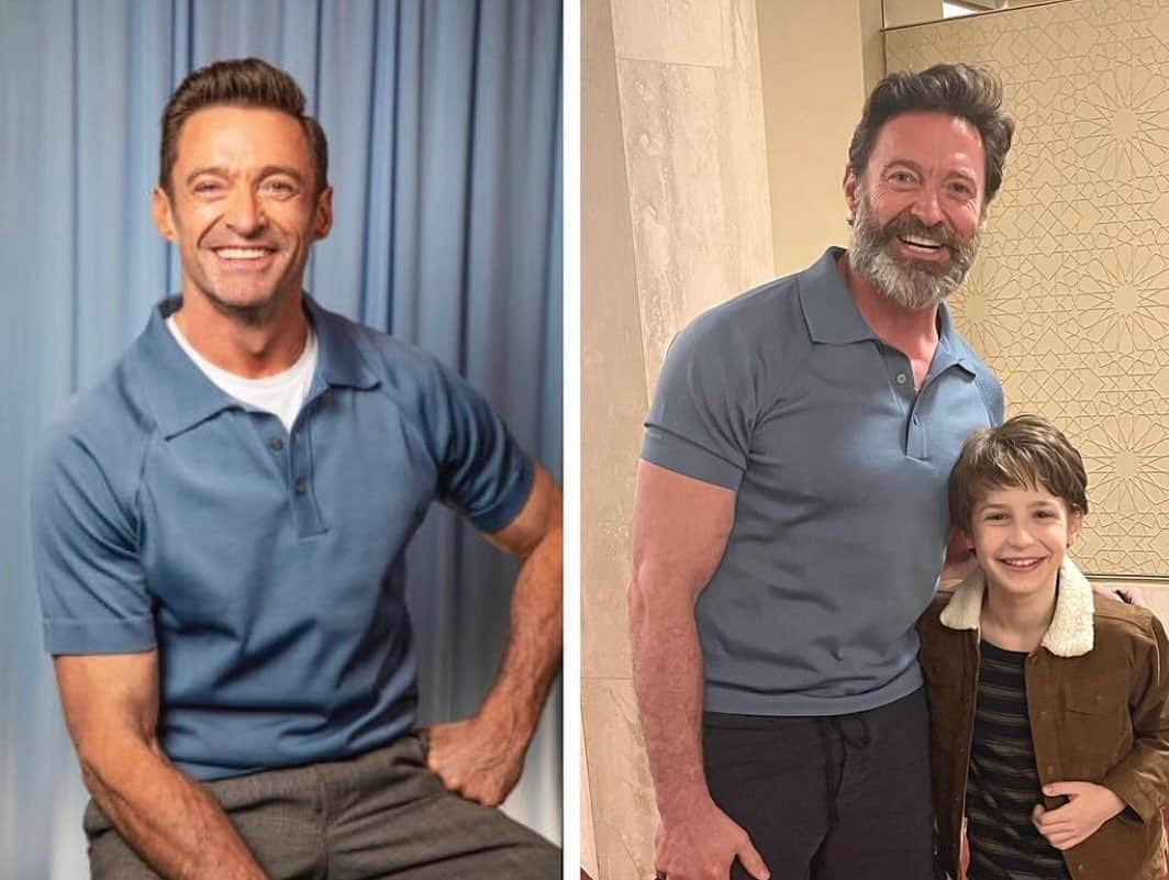 ヒュー・ジャックマンのインスタグラム：「Same shirt. Different year. (This was sent to me. Please let me know if you created it so I can credit)」