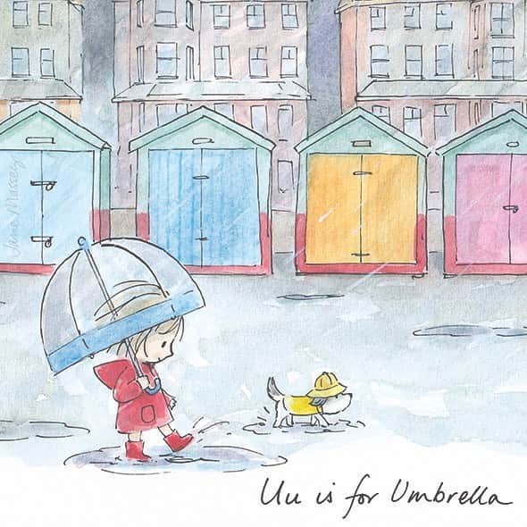 Jane Masseyのインスタグラム：「U is for Umbrella….  ‘Brighton and Hove An illustrated A to Z’ is now available from @sutherland_and_sadler on Portland road in lovely Hove! #madeinhove ❤️」