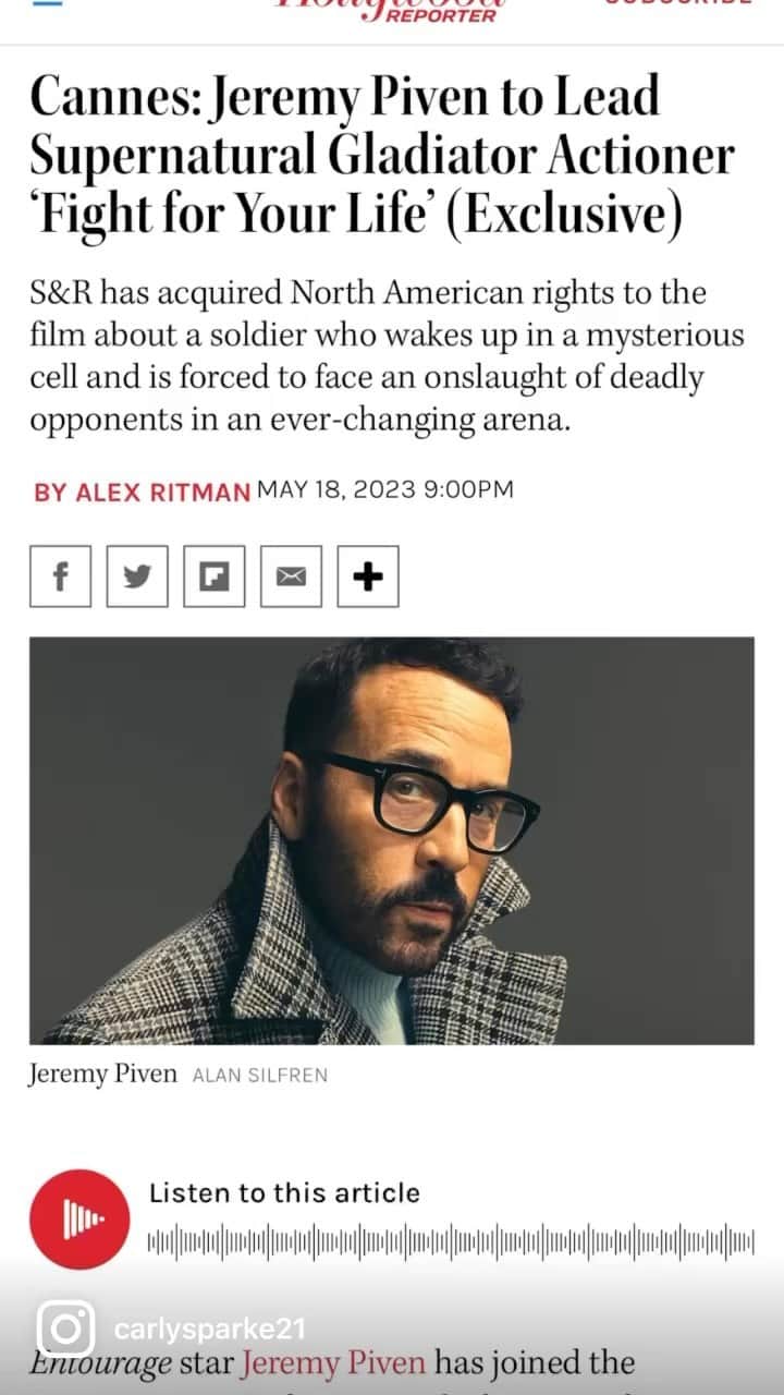 ジェレミー・ピヴェンのインスタグラム：「Fresh news out of @festivaldecannes from @hollywoodreporter for our next project currently in pre production! Looking forward to working with the iconic and award winning legend that is @jeremypiven 🙌🏻🔥  @snrfilms @lukesparke @sparke_films_official @carlysparke21 @carmelimrie @geoffimrie @alexbecconsall #jamiecosta @tomevans1989」