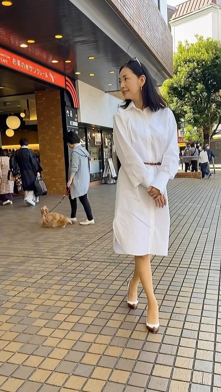 田村翔子のインスタグラム：「打ち合わせの後😊 これからアートイベントに向かいます。  #春コーデ#シャツワンピース #大人コーデ#お仕事コーデ #田村翔子#springoutfit」
