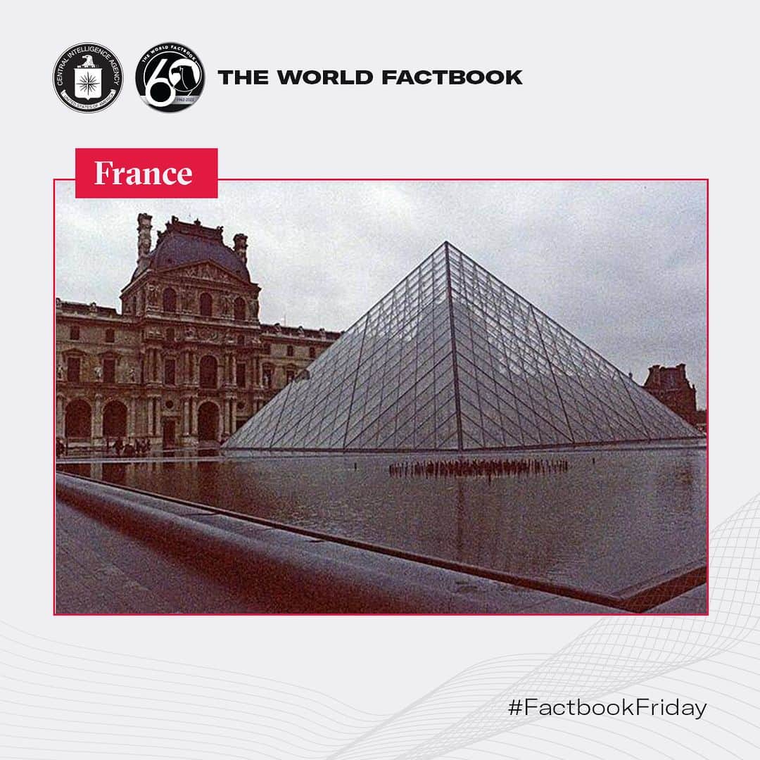 CIAのインスタグラム：「The Louvre, located in Paris, France, is the largest museum in the world. #DYK that the Louvre's main entrance, the Paris Pyramid, was created to replicate the Great Pyramids of Giza?   #FactbookFriday #Paris」