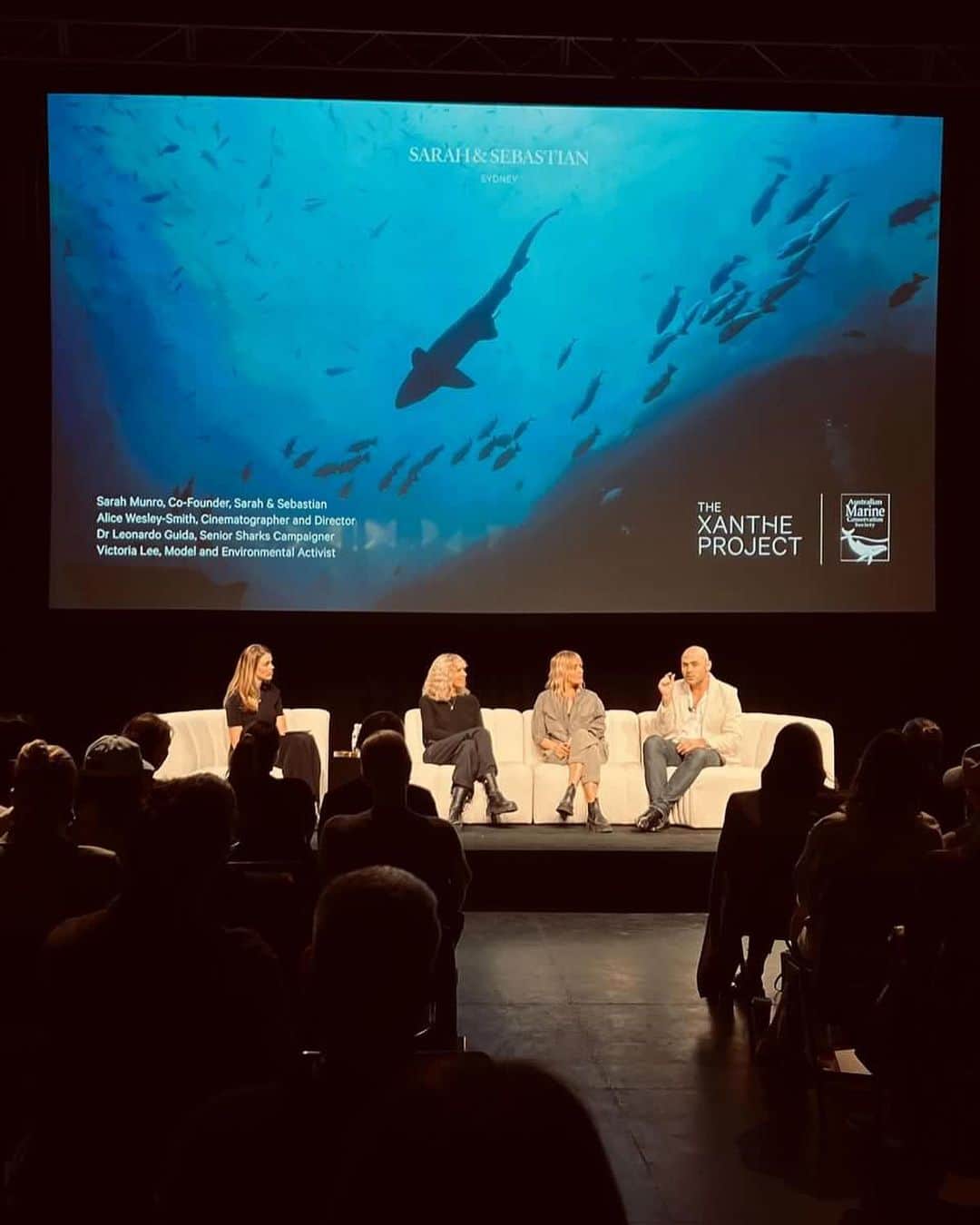 Victoria Leeのインスタグラム：「🦈Now You See Me, Sharks and Rays.   The third film in SARAH & SEBASTIAN’s ‘Now You See Me’ series illuminates the ancient and amazing sharks and rays that inhabit the east coast of Australia from the unparalleled perspective of legendary conservationist and ocean photographer, Valerie Taylor AM.  I was honoured to host the panel following the film’s premier with co-founder and creative director of Sarah and Sebastian, @_munrosarah  film-maker and photographer @alicewesleysmith and senior sharks campaigner at @marineconservation.au, Dr. Leonardo Guida.   One of the world’s oldest creatures, sharks have existed for 450 millions years, surviving mass extinctions - but they may not survive us. They need our help and our protection.   To learn more, watch the film and find out how you can help visit  www.sarahandsebastian.com   Thank you for having me x💙」