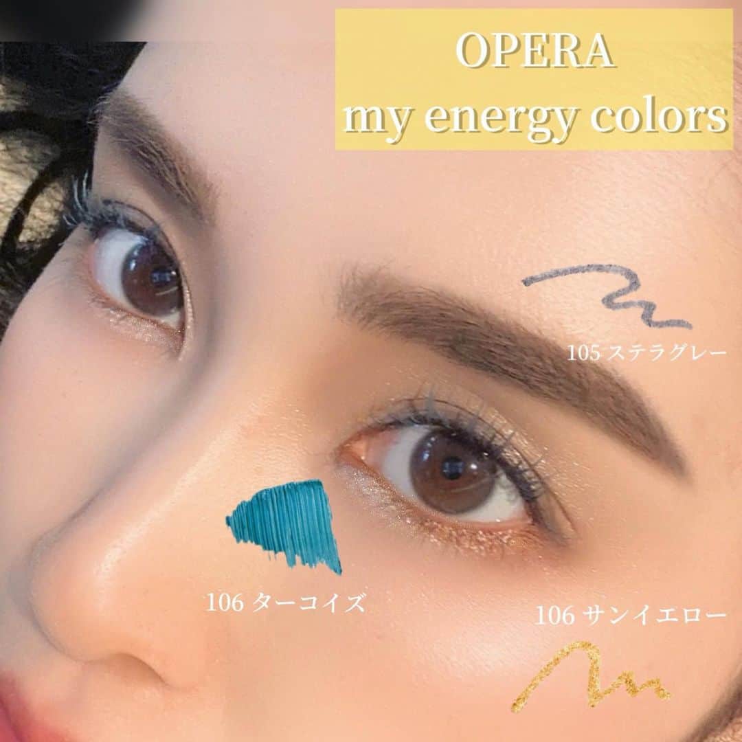 のインスタグラム：「@opera_cosmetics  から新しく発売された　#アイカラーペンシル #カラーリング マスカラを早速試してみました😊🩷  高発色だけど上品で大人でもさりげなく取り入れやすいカラーです🩵特にマスカラのターコイズとペンシルの2色はほんと可愛い🥹🩷  こうやってみると意外にナチュラルでしょ⁈カラーメイク初心者さんは是非試してみてほしい🔰  #opera #オペラカラーリングマスカラ  #オペラリップティント #カラーメイク　#カラーペンシル　#メイク　#メイクアップ #アイメイク　#カラーマスカラ　#アイブロウ　#美容　#美意識　#ファンデ　#裸眼　#マスカラ　#アイライナー　#涙袋」