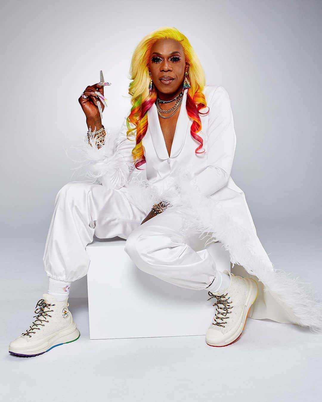 converseのインスタグラム：「The 👑 Queen Diva 👑 @bigfreedia is always her authentic self, and a loud and proud advocate for racial and gender equality and LGBTQIA+ rights. “I push the boundaries in every direction that I can.” #CreateNext  Learn more about the Converse Pride collection on Converse.com. #ConversePride」