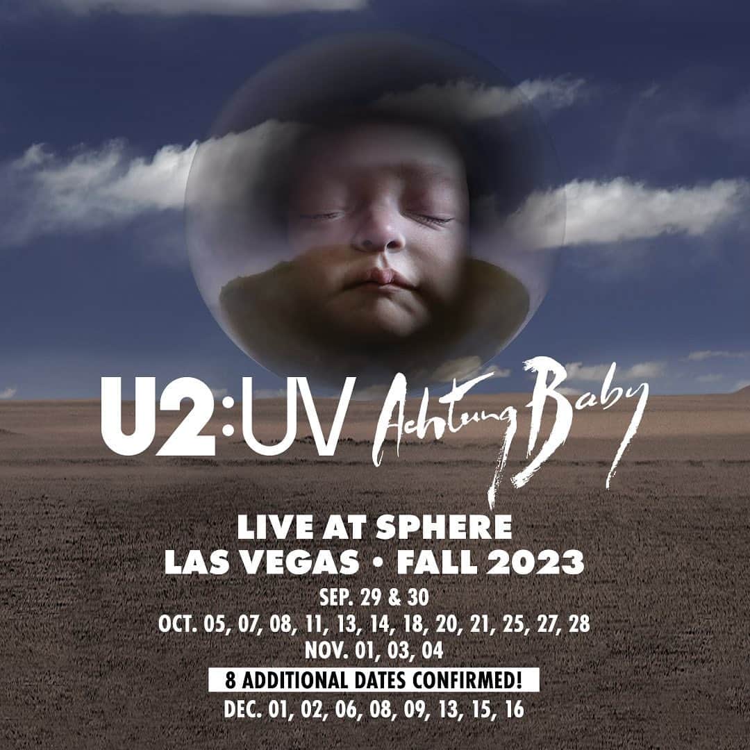 U2さんのインスタグラム写真 - (U2Instagram)「Due to overwhelming demand, additional 8 dates confirmed for U2:UV Achtung Baby, Live at Sphere.   Dec 1, 2, 6, 8, 9, 13, 15, 16  Tickets for the newly announced dates, as well as VIP and hotel packages, are on sale now.   #U2SPHERE」5月20日 1時00分 - u2