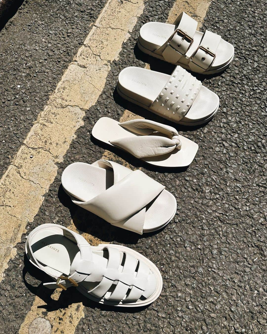 オールセインツさんのインスタグラム写真 - (オールセインツInstagram)「Loves a theme.  The white Nessie Sandal, Saki Sandal, Loop Knotted Sandal, Shay Sandal & Sian Sandal.」5月20日 2時00分 - allsaints