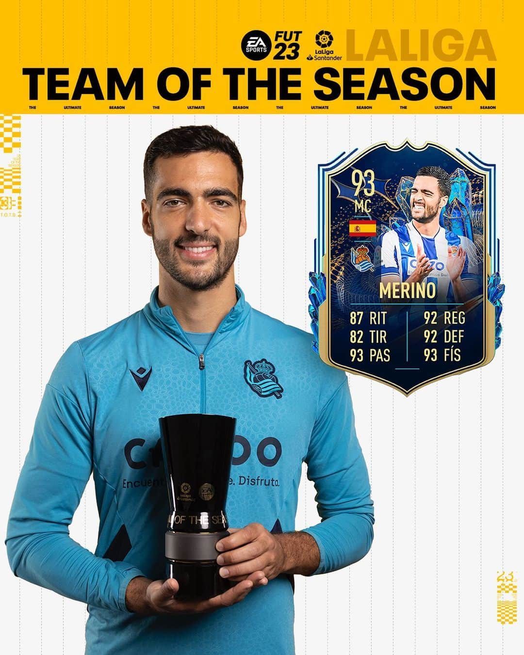 ミケル・メリノさんのインスタグラム写真 - (ミケル・メリノInstagram)「🏆 Merino, in the @laLiga Team of the Season! Zorionak! 🟡  @EASPORTSFIFA | #FIFA23 | #FUT | #TOTS | #AurreraReala」5月20日 2時00分 - mikelmerino