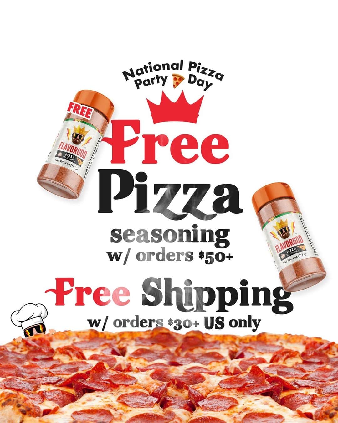 Flavorgod Seasoningsのインスタグラム：「🍕SALE!! National Pizza Party Day - Free Pizza Seasoning with orders $50+ & Free Shipping orders $30+ US ONLY ⁠Shop Now!!⁠ Click link in the bio -> @flavorgod | www.flavorgod.com⁠ 🍕⁠ -⁠ Flavor God Seasonings are:⁠ 🍕ZERO CALORIES PER SERVING⁠ 🍕MADE FRESH⁠ 🍕MADE LOCALLY IN US⁠ 🍕FREE GIFTS AT CHECKOUT⁠ 🍕GLUTEN FREE⁠ 🍕#PALEO & #KETO FRIENDLY⁠ -⁠ #food #foodie #flavorgod #seasonings #glutenfree #mealprep #seasonings #breakfast #lunch #dinner #yummy #delicious #foodporn」