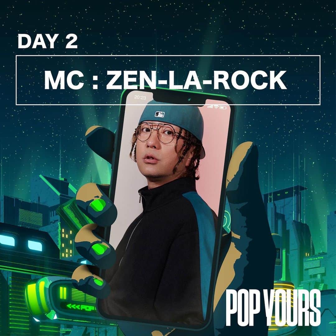 ZEN-LA-ROCKのインスタグラム：「来週末開催の @pop_yours のDAY2 にて昨年に引き続き渡辺志保さんとMCを務めさせていただきます🎤 今年は既にチケットsoldout‼️との事👀 『Makuhari』でお会いしましょう🗣」
