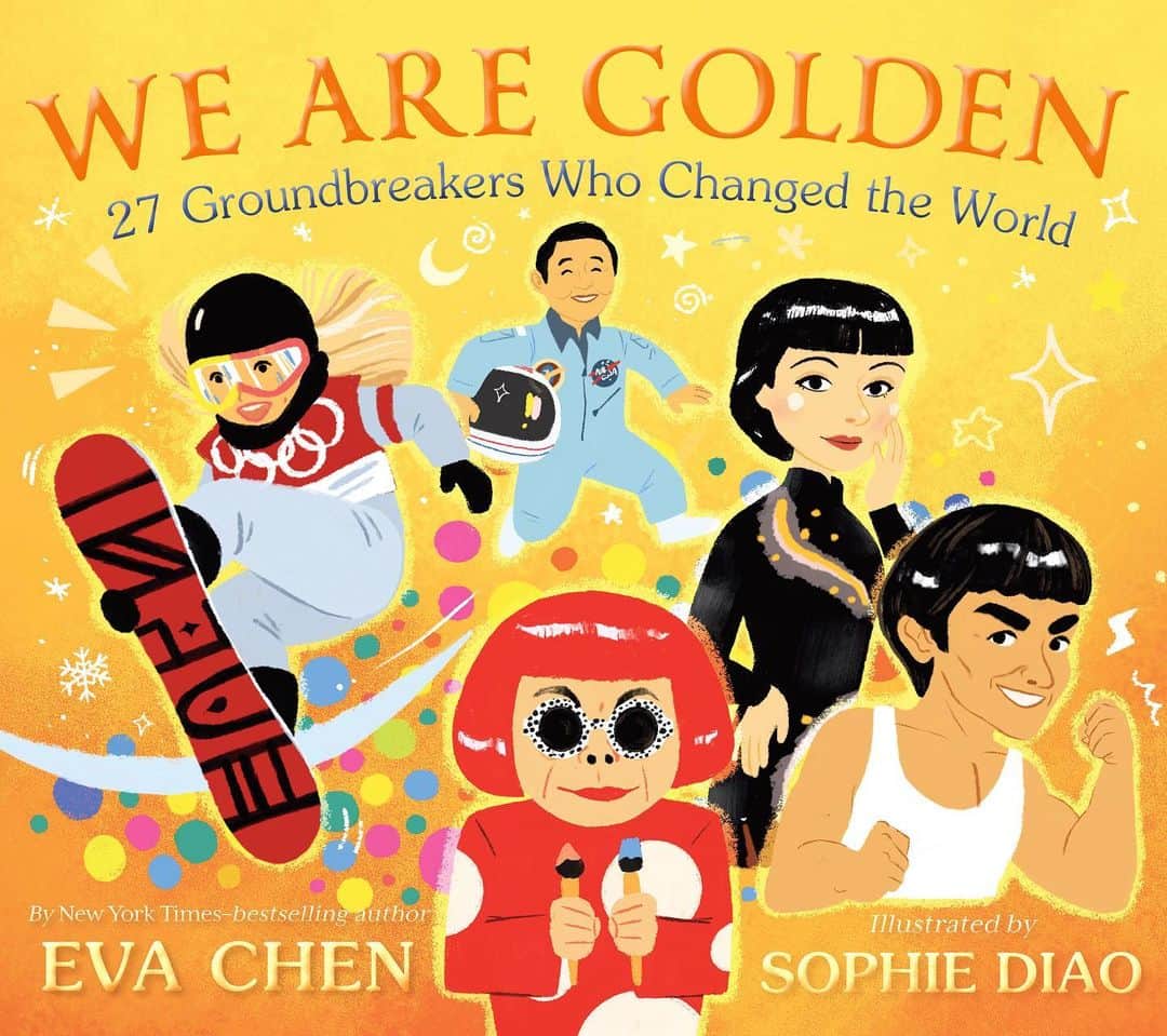 エヴァ・チェンのインスタグラム：「A 2021 study found that 42% of Americans can’t name a single notable Asian American. It’s time to change that!!! Excited to share the cover of my new book (out January 2024). This one’s for all the golden kids out there (like the kiddo in the second picture 🥹).」