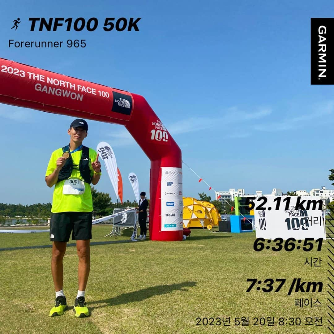 ジヌションさんのインスタグラム写真 - (ジヌションInstagram)「⛰️🏃‍♂️ TNF100 50km 완주 @thenorthface_kr #노스페이스 #tnf100 #tnf100korea #vectiv #벡티브엔듀리스」5月20日 16時36分 - jinusean3000