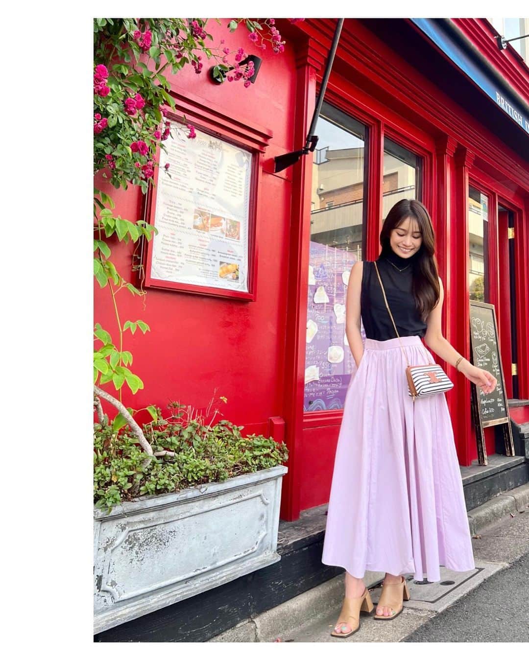 青木英李のインスタグラム：「最近好きなラベンダーカラーが可愛い @norc.jp の新作スカート💜 UVカット・撥水・接触冷感・透湿性と高機能で、紫外線が気になり暑くなるこれからの季節に快適な１着♪  サイドにポケット付きなのと、おうちで洗濯OKなのもありがたーい🧚‍♀️🍃  #私服 #春服 #norc #norcbytheline  #高機能 #UVカット #ウォッシャブル #pr」