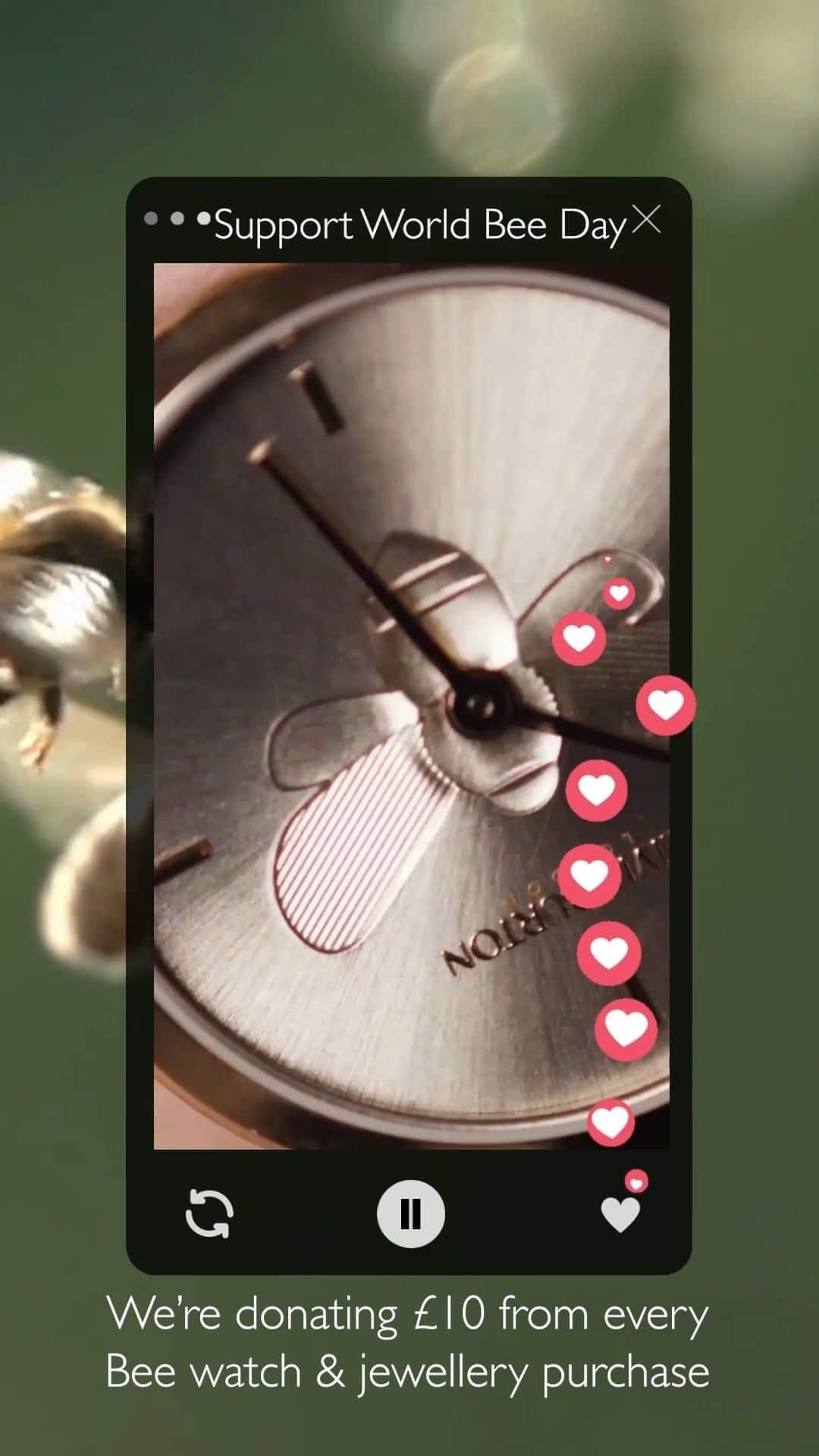 のインスタグラム：「🐝 TODAY IS #WorldBeeDay and to celebrate we’re donating £10 from EVERY bee watch & jewellery purchase to the British Beekeepers Association until the 1st of June.   Valid online at oliviaburton.com* and in our Covent Garden Store.   *Exclusive to the UK」