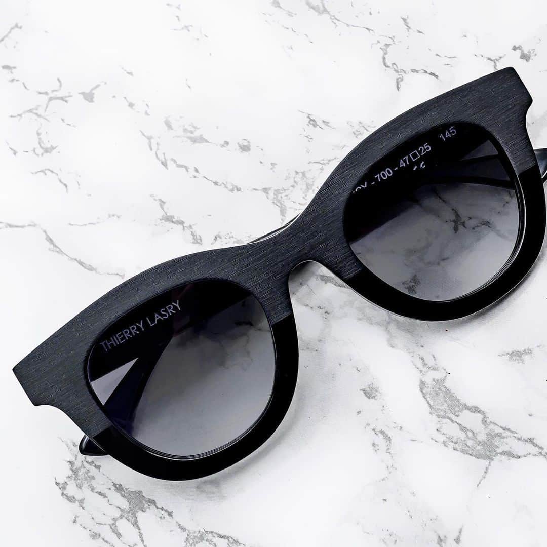 のインスタグラム：「the THIERRY LASRY “CONSISTENCY” sunglasses in matte & shiny black acetate w/ gradient grey lenses #thierrylasry #handmadeinitaly」