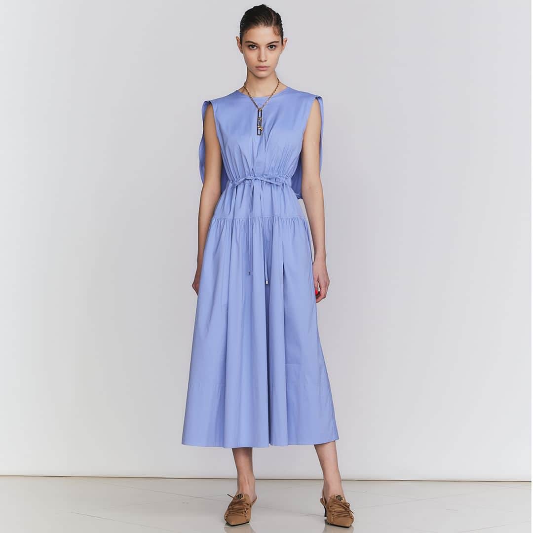 Double Standard Clothingのインスタグラム：「. NEW ARRIVAL 2023 SUMMER COLLECTION . [DRESS] Sov. / ウエストリボンワンピース price. 53,900円(税込) color. サックス / ブラック size. 36 / 38 . ------------------------------------------ #doublestandardclothing #tokyo #DSC #sov #nightstore #fashion #ootd #2023summer」