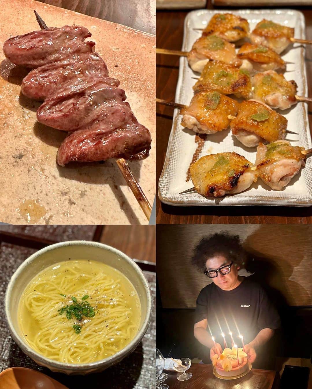のインスタグラム：「大好きな三宿『焼鳥 㐂た(KITA)』焼鳥も料理も〆もめちゃくちゃ美味しかった！ ３月に行ったソウル旅行メンバーで集まったら僕の誕生日(5/3)を祝ってくれて凄いバースデーケーキや誕生日プレゼントをたくさんもらって大感激でした！みんなありがとう！！！  #焼鳥㐂た #焼鳥kita #具義焼鳥2023 #具義三宿2023」