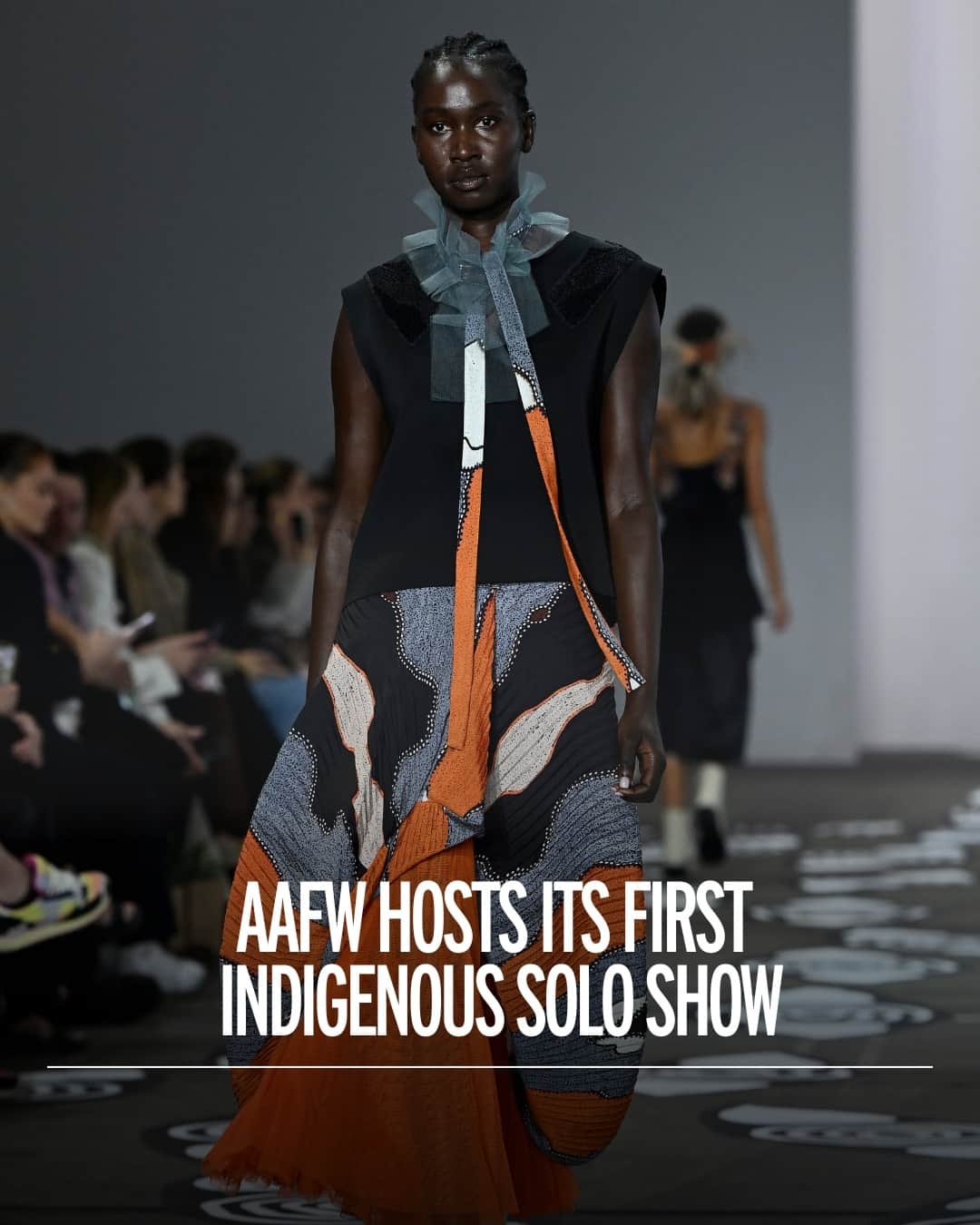 Fashion Weekのインスタグラム：「History was made. @ngali_australia is the first solo show by an Indigenous designer at #AustralianFashionWeek. #Ngali's collection titled, 'Murriyang' is a celebration of country, water and sky. Each piece is a representation of how Country would be seen from a birds-eye view. Founder, Denni Francisco speaks about the show in the National Indigenous Times saying, ""I think that this is just the first but there will be many more to come.""⁠ ⁠ 'Country' is the term often used by Indigenous peoples to describe the lands, waterways and seas to which they are connected - according to The Australian Institute of Aboriginal and Torres Strait Islander Studies」