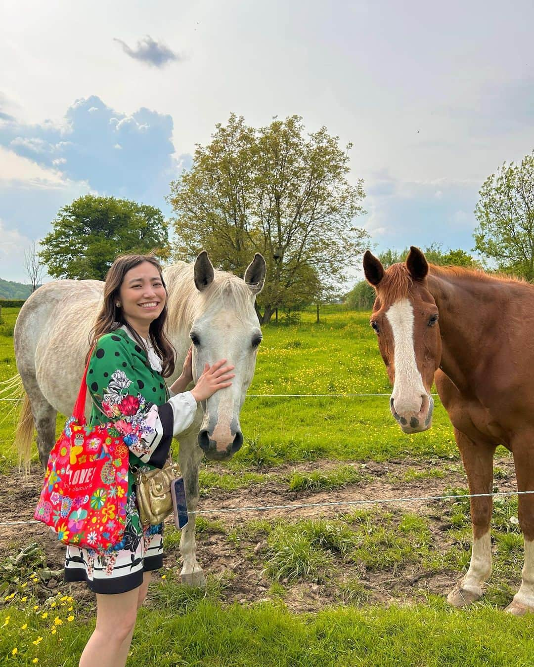 加藤ジーナさんのインスタグラム写真 - (加藤ジーナInstagram)「オランダで最高にかわいいお馬ちゃんに会いました〜🐴💗 江里子さん(@eriko_deleeuw_ohashi )のところのSKYとDJ🥰 ふたりとも優しくてかわいかった〜😭💗  見て、この私の顔の幸せそうなことよ😂✨ かわいいワンちゃん、羊とニワちゃんもたくさんいて幸せだった〜！ 4枚目も見て！オオカミ犬のモナミちゃんが馬と話してるかわいい🥺💗  循環農法で家庭菜園もされてて 私の理想だった😭✨✨ ちなみに私が小さい時から言ってる 馬と暮らしたいって夢は全然まだ諦めてない！🤣 日本でそう言ってた時はいつも馬鹿にされてたけど、オランダに来たら馬を飼ってるお家がたくさんあって、馬も牛も羊もそこらへんにいるし🥺💗 私の夢、叶えられそうって思える☺️  #馬と暮らす #馬が好き #循環農法 #家庭菜園 #オランダ生活 #オランダ移住 #ヨーロッパ生活 #ヨーロッパ移住 #海外移住 #海外移住女子 #グリーンワンピ #グリーンカラー #花柄ワンピ #花柄コーデ #ワンピースコーデ #今日のコーデ」5月21日 16時54分 - katogina_718