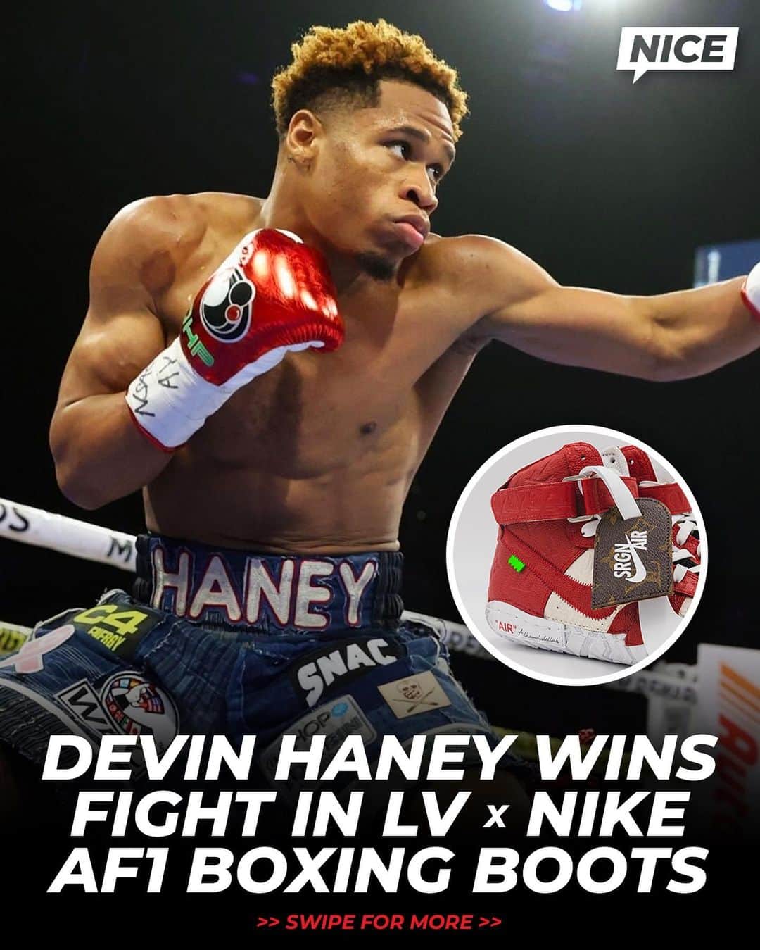 Nice Kicksさんのインスタグラム写真 - (Nice KicksInstagram)「Devin Haney improved to 30-0 in custom Louis Vuitton x Nike Air Force 1-inspired boxing boots that were made out of $5000 worth of LV bags 🤑🥊🔥 (via @thesurgeon)」5月21日 13時48分 - nicekicks