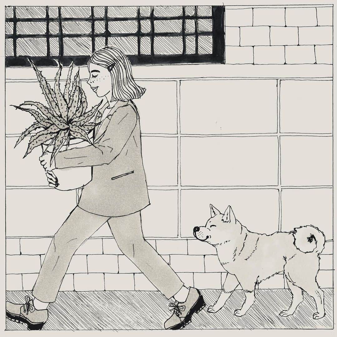 Helmet&Underground RIKOのインスタグラム：「artworks for DSPS 加工前のベース絵その2 🪴🚶🏻🐕💚」