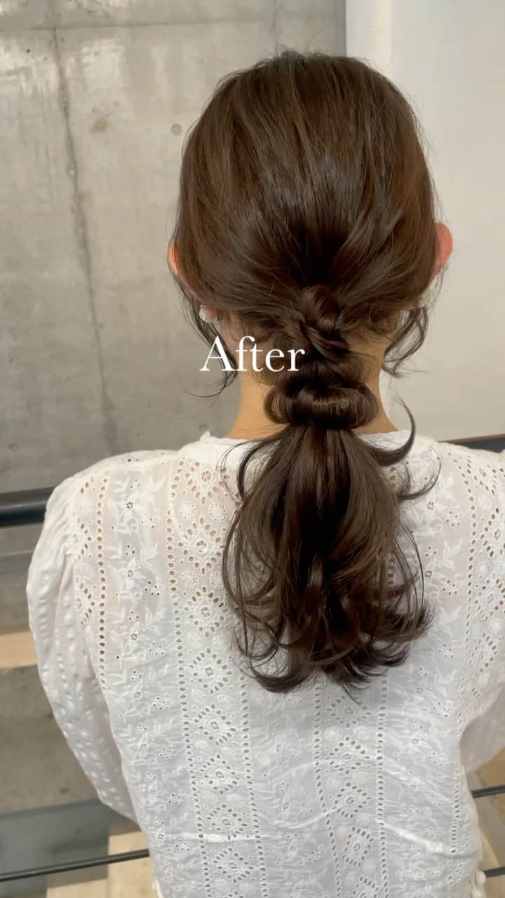 吉田達弥のインスタグラム：「お客様 Before After ✨  color いつもラベンダー系で染めてるので ミントベージュにしました🍃 動画撮れなかったです🙇‍♂️  hair arrange 友達とお出かけで 外が暑すぎるのでポニーテールアレンジにしました✨  #ヘアアレンジ　#カット　#ヘアカラーベージュ  #ミントカラー  #レイヤーカットロング  #おくれ毛　#編み下ろし  #ヘアアクセサリー」