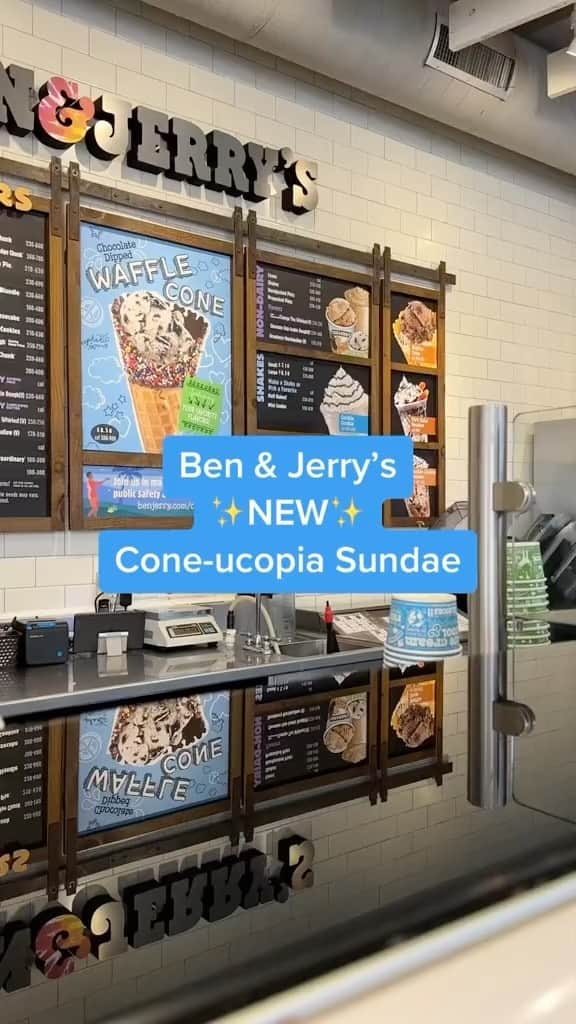 Ben & Jerry'sのインスタグラム：「The ✨magic✨ is in the cone. Look for it at participating Scoop Shops! #benandjerrys #coneucopiasundae #icecream #scoopshop」