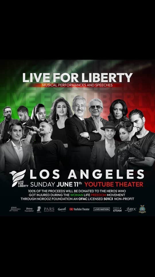 Ebiのインスタグラム：「Our unity and continuous support of the Woman, Life, Freedom movement is now more important than ever. Join us on June 11th at @YouTubeTheater as your presence shows that we have not given up! 100% of the proceeds go towards aiding the victims of the Woman, Life, Freedom movement!  Get your ticket at Ticketmaster.com . #Ebi #Liveforliberty #LosAngeles #youtubetheater」