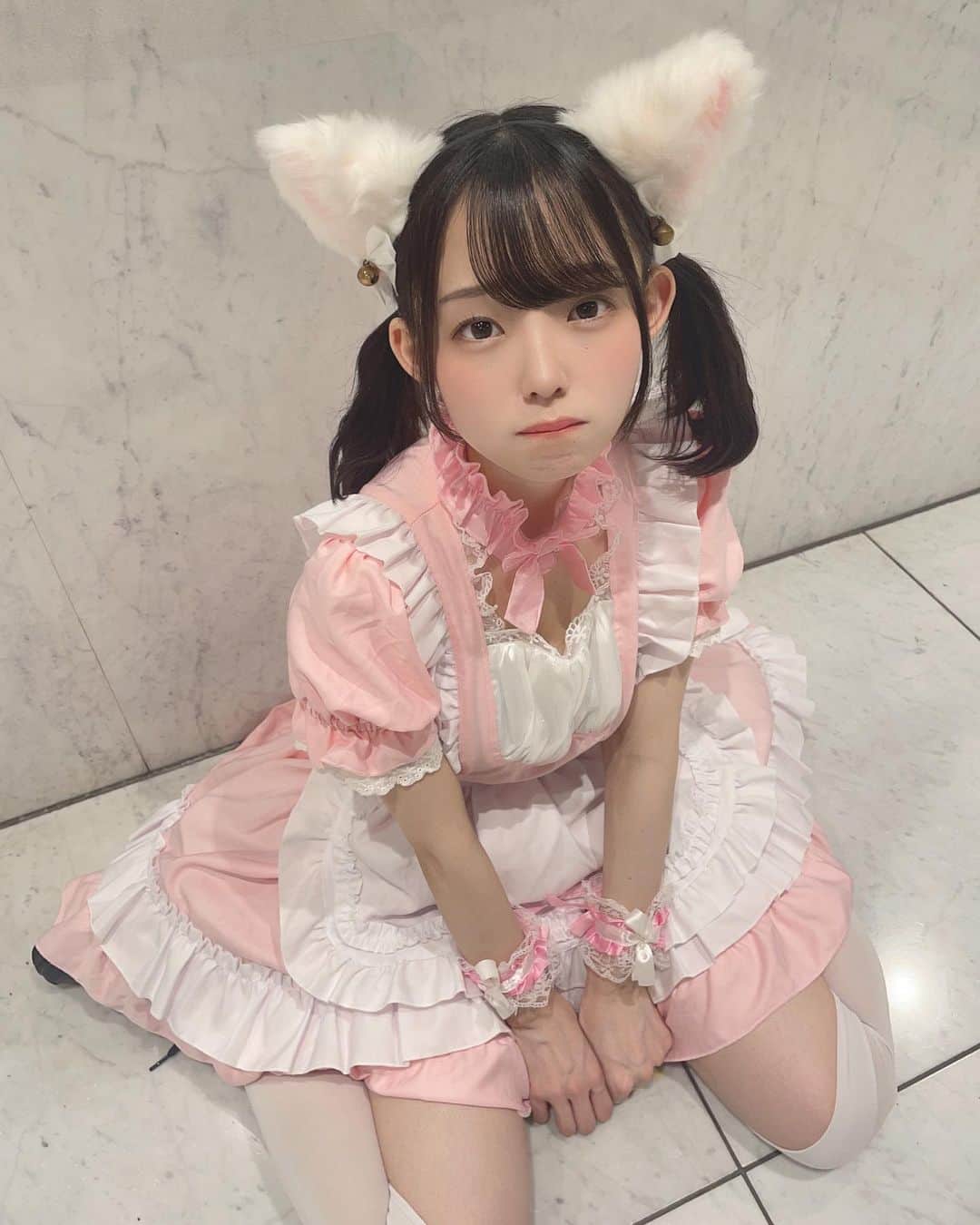 花咲ひよりのインスタグラム：「•  　　 メイドちゃん🎀　　 　　 雇ってもらえますか、、？　　 　　 　　 　　 　　 　　  　　 のんちゃんがいいねぇーって言ってた写真皆も好きそうですね＾＾ 最近は封印してるんですけど、、　　 　 　　 　　 　　 　 　　 　　  #アイドル #アイドル衣装 #アイドル前髪 #アイドルヘア #アイドルメイク #黒髪 #黒髪ボブ #黒髪ミディアム #黒髪女子 #ぼぶ#ボブ #ボブアレンジ #巻き髪 #ゆるふわ #ウェーブ巻き #ツインテール #二つ結び #高めツイン #メイド #メイド服 #コスプレ #コスプレ女子 #ピンク #猫耳」