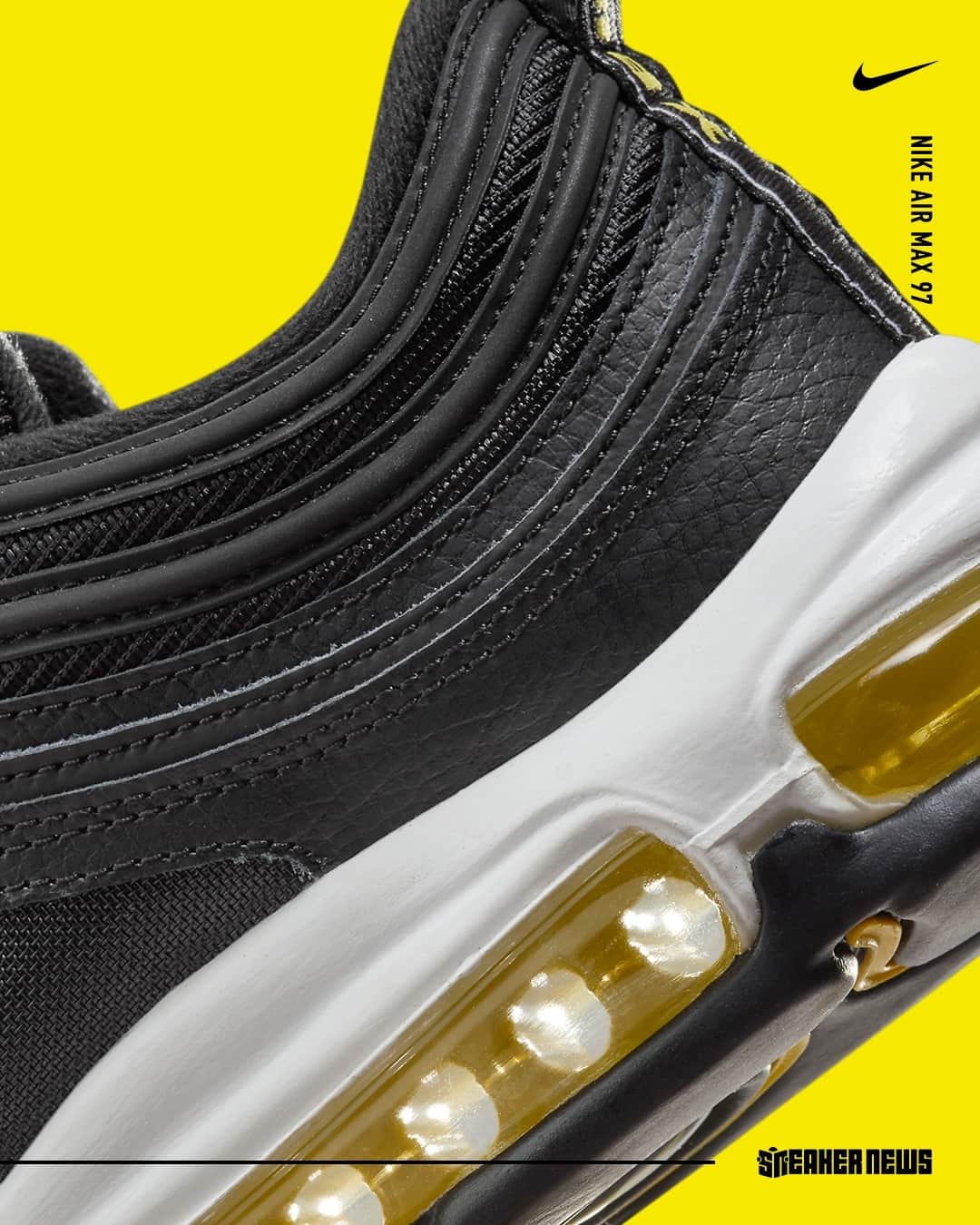 Sneaker Newsさんのインスタグラム写真 - (Sneaker NewsInstagram)「A sporty black-and-yellow mix appears on this upcoming Nike Air Max 97 with premium leather uppers. Clean! Hit the link in our bio for a closer look.」5月22日 9時00分 - sneakernews