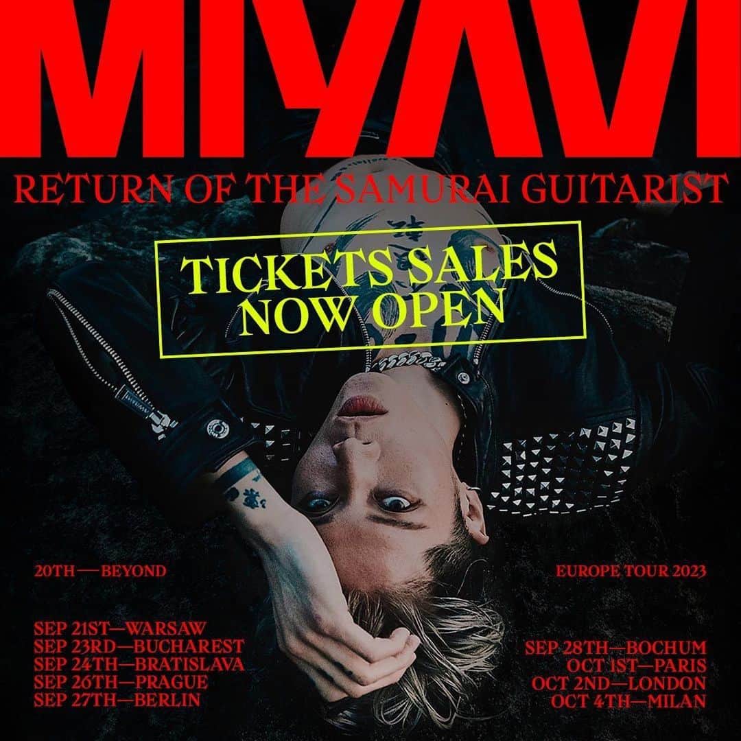 雅-MIYAVI-のインスタグラム：「Now the gate is open… Come on in.  🪐  #Repost @kinetic_vibe ・・・ 🚨 TICKETS SALES NOW OPEN  Tickets for MIYAVI’s new adventure in Europe, “Return of the Samurai Guitarist: 20th & Beyond Tour 2023”, are now on sale at www.miyavi.com  🔥 VIP Upgrades are also available and include: - First entrance to the venue - Laminate pass - Solo selfie with Miyavi - Limited-edition present from Miyavi - A special autographed 8x10 photo by Miyavi limited to the first 25 purchasers *Please notice that Vip Tickets Upgrades DO NOT include General Entry Ticket.  For EU stops press inquiries contact: press@kineticvibe.net  @miyavi_staff #MIYAVI #EuropeTour #20thAndBeyond #ReturnOfSamuraixxxxx」