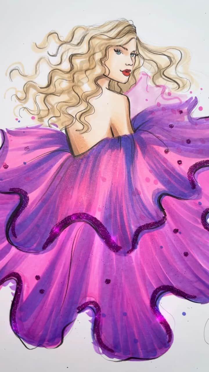 Holly Nicholsのインスタグラム：「Speak now, fashion illustration 💜 #taylorswift #erastour #swiftie #asmr #fashionillustration」