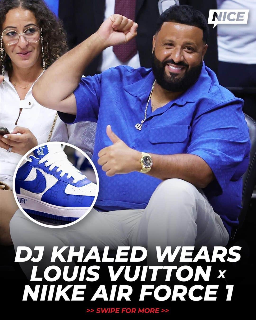Nice Kicksさんのインスタグラム写真 - (Nice KicksInstagram)「Golfer, producer, and DJ, @djkhaled brought out the blue Louis Vuitton x Nike Air Force 1s courtside at the Miami Heat playoff game 🔥🔵」5月22日 22時49分 - nicekicks