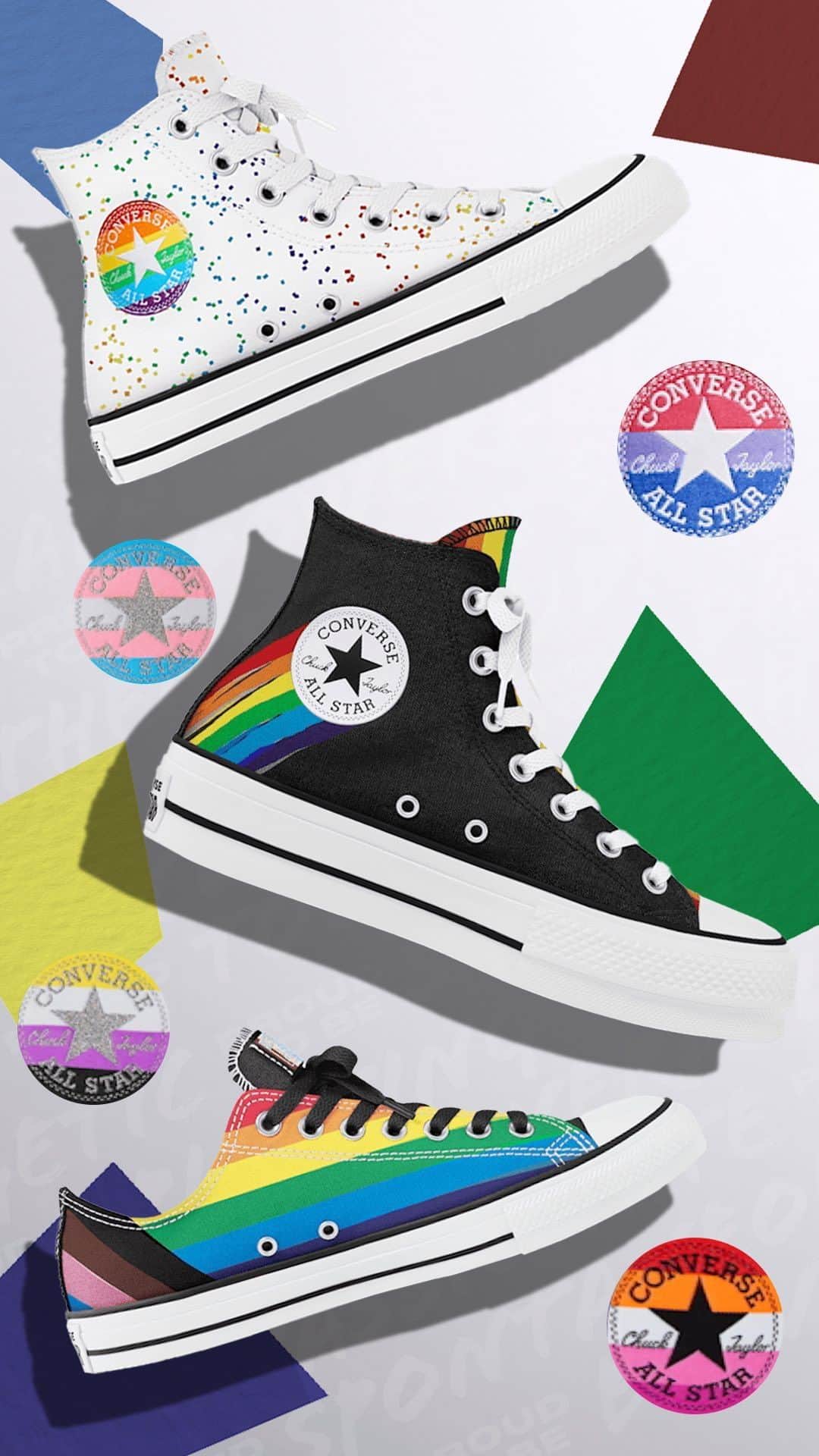 converseのインスタグラム：「Customizable Pride Chucks are here 🏳️‍🌈🏳️‍⚧️ #CreateNext  Make your kicks your own by mixing and matching prints, laces and your identity patch. Get started at Converse.com. #ConversePride」